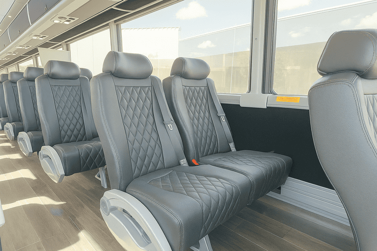 interior of Hawthorne Minibus Company charter bus